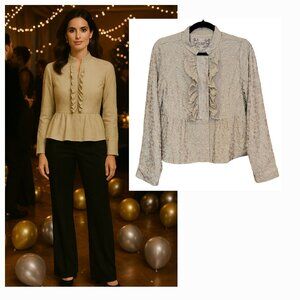 Pete & Greta by Johnny Was VTG 100% Silk Embroidered Peplum Lined Gold Jacket